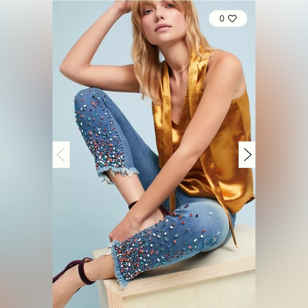 Anthro Pilcro Letterpress Mid-Rise Slim Straight Embellished Crop Jeans - Sz 30